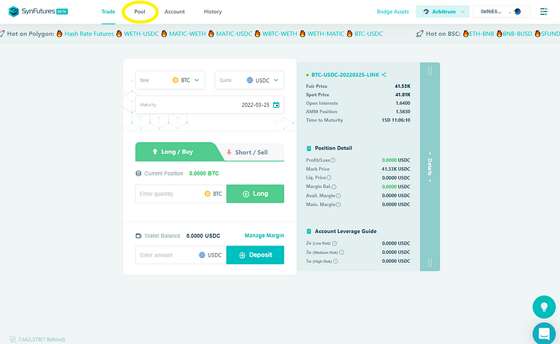 Click “Pool” in the SynFutures navigation menu.