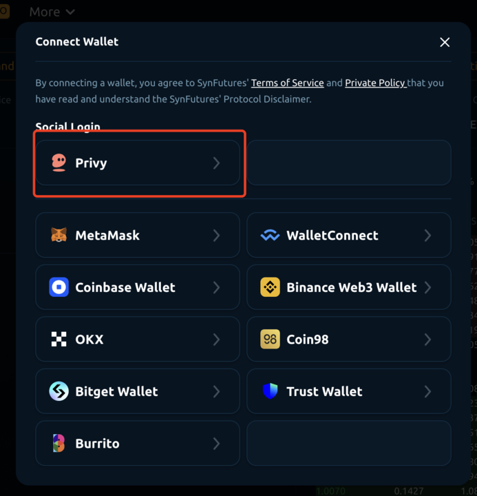 Privy wallet option on SynFutures